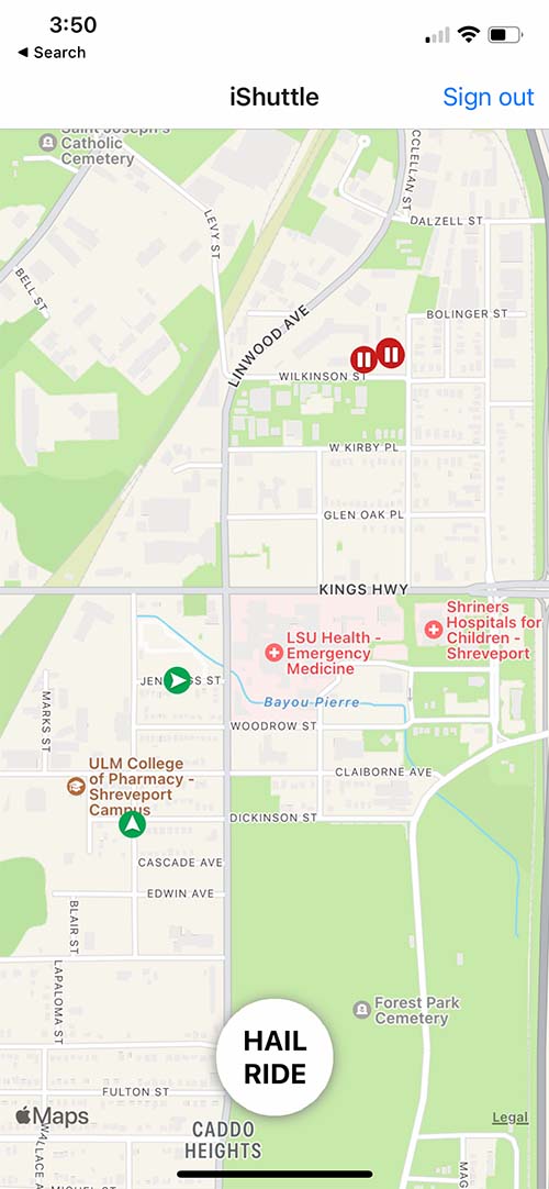 iShuttle Corporate App - Map Screen